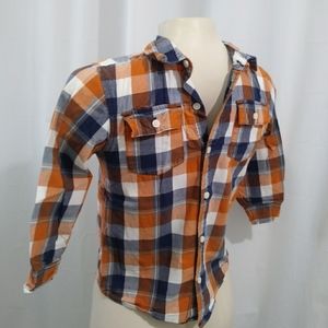 Gymboree Plaid Dress Shirt Blue Orange Boys 5/6 M